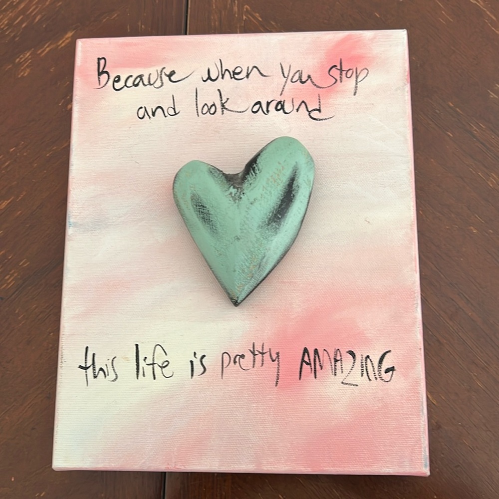 Original numbered and signed by artist mixed media art piece with heart.